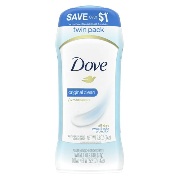 Dove Women's Antiperspirant Deodorant Stick Twin Pack, Original Clean, 2.6 oz